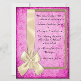 ヴィンテージクリームリボンonピンク結婚式招待状 招待状