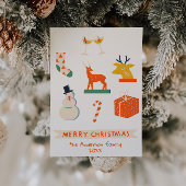 ヴィンテージクリームレッドイラストクリスマス非写真 シーズンカード