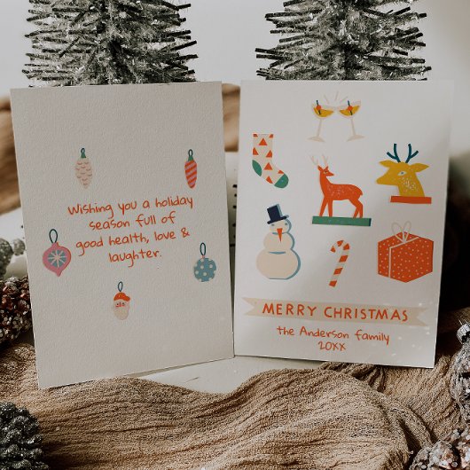 ヴィンテージクリームレッドイラストクリスマス非写真 シーズンカード