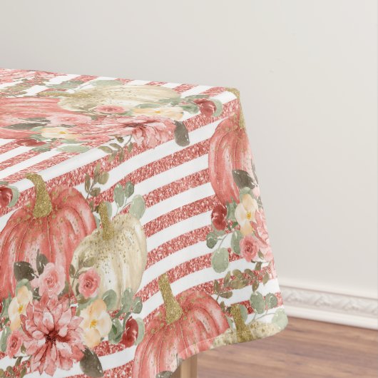 ヴィンテージクリームレッドグリッターストライプフローラパンプキン テーブルクロス (インサイチュ)
