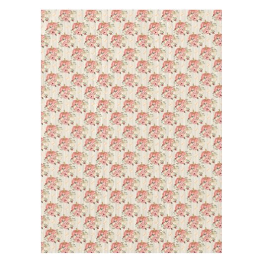 ヴィンテージクリームレッドパンプキンオータムストライプ秋 テーブルクロス (正面)