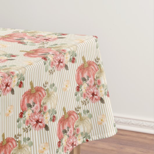 ヴィンテージクリームレッドパンプキンオータムストライプ秋 テーブルクロス (インサイチュ)