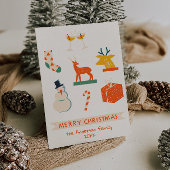 ヴィンテージクリームレッド図解入りの、写真付きのクリスマスレトロおもしろい シーズンカード