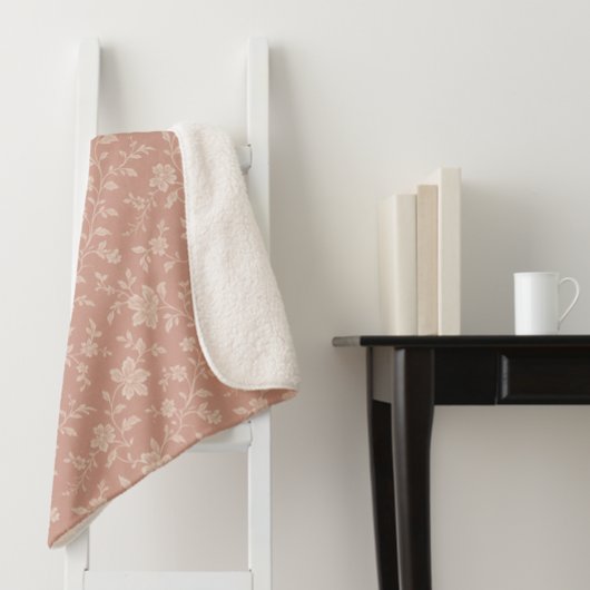 ヴィンテージクリーム花模様エレガント- Romantic シェルパブランケット