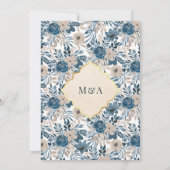 ヴィンテージクリーム金ゴールドブルーフローラムスリム結婚ズ 招待状 (裏面)