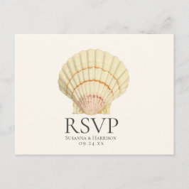 ヴィンテージクリーム スカロップ シーシェル ウェディング RSVP インビテーションポストカード