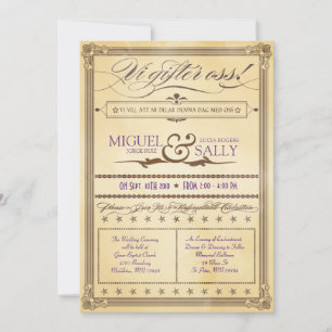 ヴィンテージクリーム&ブラウンスウェーデン結婚式招待状 招待状