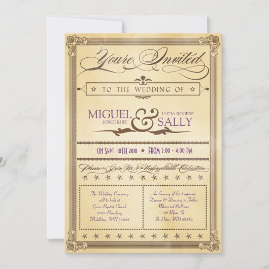 ヴィンテージクリーム&ブラウンポスター結婚式招待状 招待状 (正面)