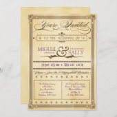 ヴィンテージクリーム&ブラウンポスター結婚式招待状 招待状 (正面/裏面)