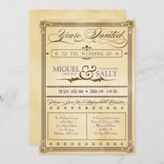 ヴィンテージクリーム&ブラウンポスター結婚式招待状 招待状 (正面/裏面)