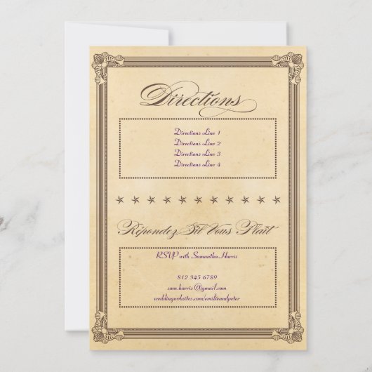 ヴィンテージクリーム&ブラウンポスター結婚式招待状 招待状 (裏面)