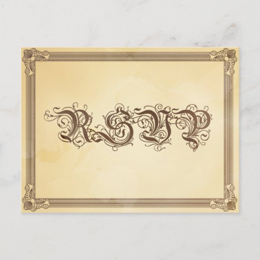 ヴィンテージクリーム&ブラウンポスターRSVPと食事の選択 インビテーションポストカード (正面)
