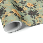 ヴィンテージクリーム&ブラックバラオンセージグリーンフローラ ラッピングペーパー (ロールコーナー)