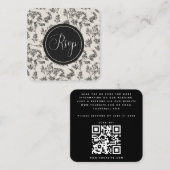 ヴィンテージクリーム&ブラックフローラ植物学QRコードRSVP エンクロージャーカード (正面/裏面)