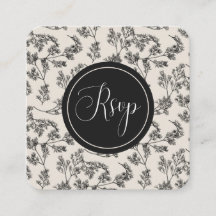 ヴィンテージクリーム&ブラックフローラ植物学QRコードRSVP