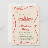 ヴィンテージクリーム&レッドクリスマスパーティの招待状 招待状 (正面)