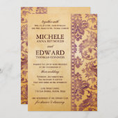 ヴィンテージクリーム&薄紫ダマスクウェディング 招待状 (正面/裏面)