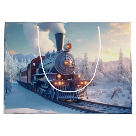 ヴィンテージクリ表現スマスin雪のホリデーアート ラージペーパーバッグ (正面)