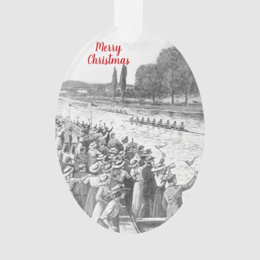 ヴィンテージクルーの漕ぎ手が多くの観客と競走 オーナメント (正面)