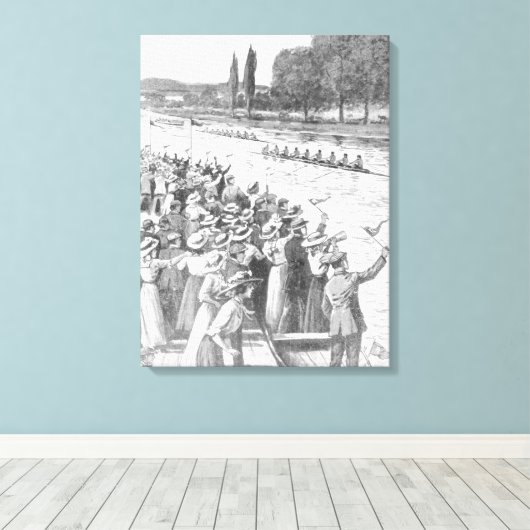 ヴィンテージクルーの漕ぎ手が多くの観客と競走 キャンバスプリント (インサイチュ (ウッドフロア))