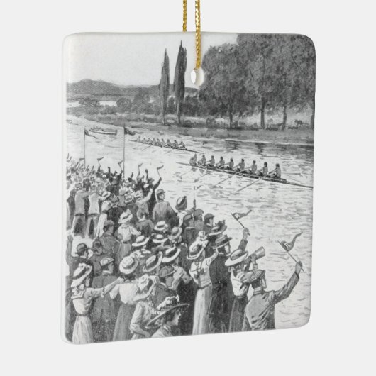 ヴィンテージクルーの漕ぎ手が多くの観客と競走 セラミックオーナメント (右)