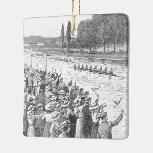 ヴィンテージクルーの漕ぎ手が多くの観客と競走 セラミックオーナメント (左)