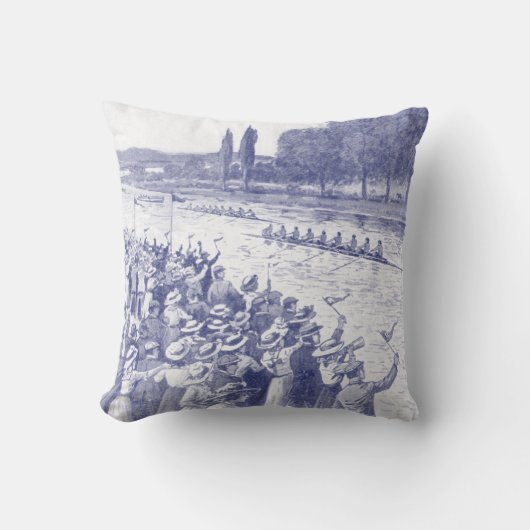 ヴィンテージクルーの漕ぎ手が多くの観客を青く引っ張る クッション (正面)