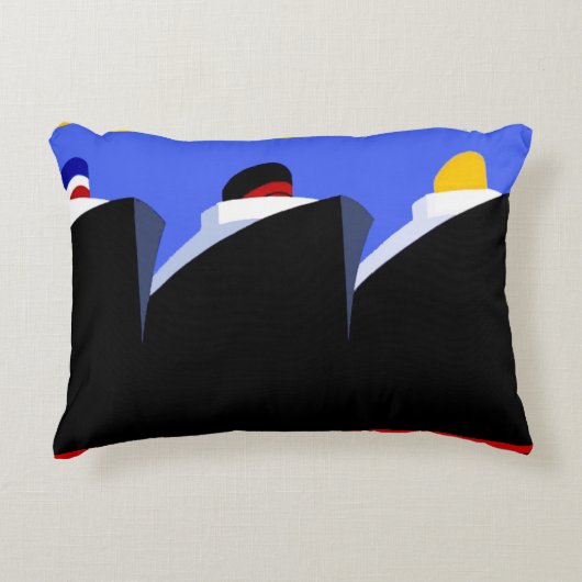 ヴィンテージクルーズシップアールデコポスター アクセントクッション (正面)