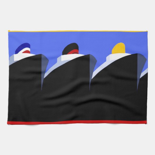 ヴィンテージクルーズシップアールデコポスター キッチンタオル (横)