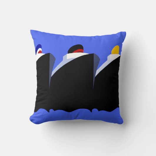 ヴィンテージクルーズシップアールデコポスター クッション (正面)