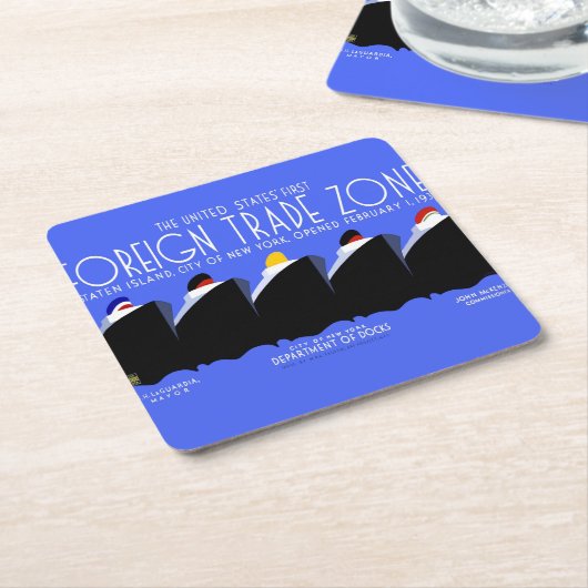 ヴィンテージクルーズシップアールデコポスター スクエアペーパーコースター (アングル)