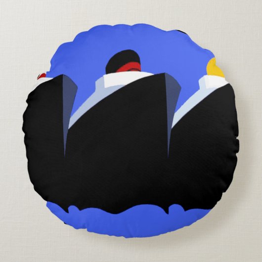 ヴィンテージクルーズシップアールデコポスター ラウンドクッション (正面)