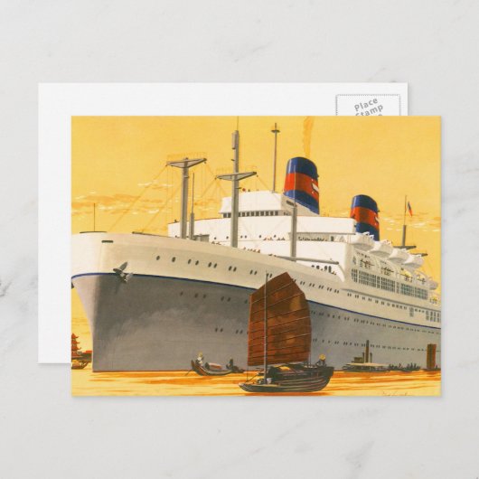 ヴィンテージクルーズ船でオリエントへジャンクボート ポストカード (正面/裏面)