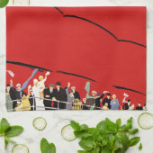 ヴィンテージクルーズ船の乗客が手を振って別れを告げる キッチンタオル (折り畳み)