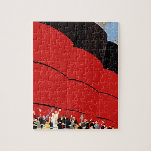 ヴィンテージクルーズ船の乗客が手を振って別れを告げる ジグソーパズル (縦)