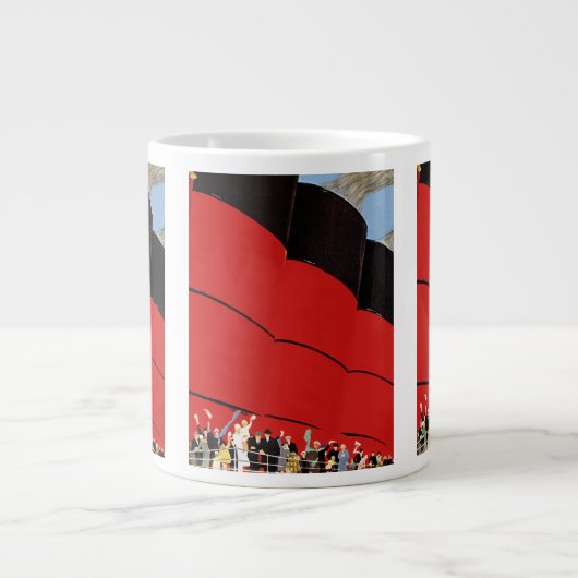 ヴィンテージクルーズ船の乗客が手を振って別れを告げる ジャンボコーヒーマグカップ (正面)