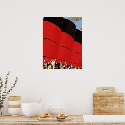 ヴィンテージクルーズ船の乗客が手を振って別れを告げる ポスター (キッチン)