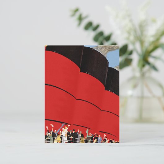 ヴィンテージクルーズ船の乗客が手を振って別れを告げる ポストカード (スタンド正面)