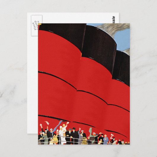 ヴィンテージクルーズ船の乗客が手を振って別れを告げる ポストカード (正面/裏面)