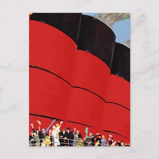 ヴィンテージクルーズ船の乗客が手を振って別れを告げる ポストカード (正面)