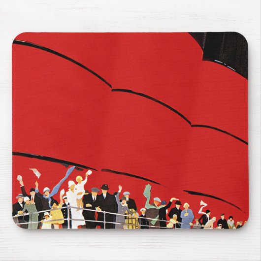 ヴィンテージクルーズ船の乗客が手を振って別れを告げる マウスパッド (正面)