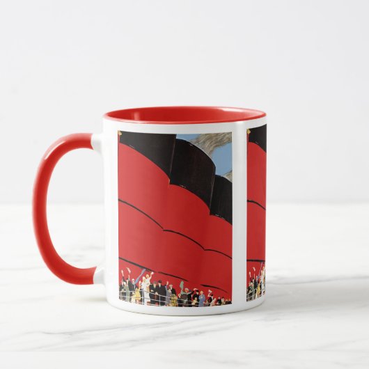 ヴィンテージクルーズ船の乗客が手を振って別れを告げる マグカップ (左)