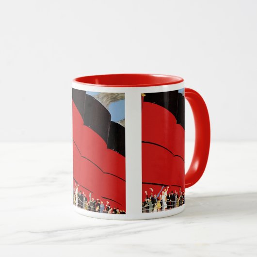 ヴィンテージクルーズ船の乗客が手を振って別れを告げる マグカップ (正面右)