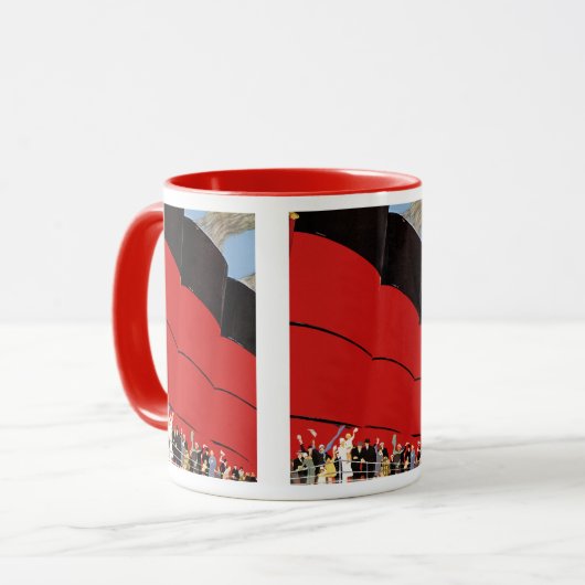 ヴィンテージクルーズ船の乗客が手を振って別れを告げる マグカップ (正面左)