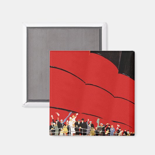 ヴィンテージクルーズ船の乗客が手を振って別れを告げる マグネット (正面/裏面)