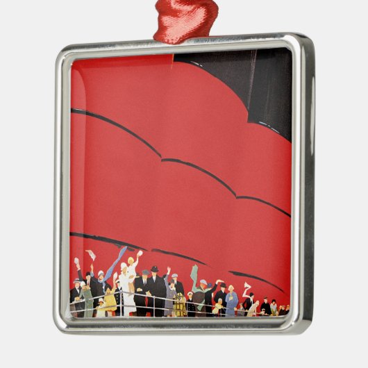 ヴィンテージクルーズ船の乗客が手を振って別れを告げる メタルオーナメント (左)