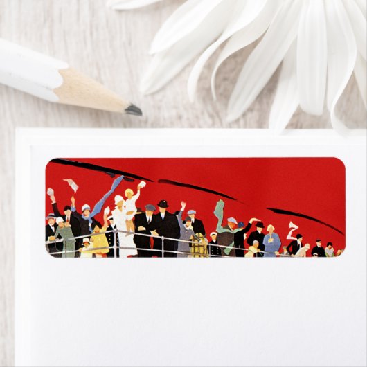 ヴィンテージクルーズ船の乗客が手を振って別れを告げる ラベル (インサイチュ)