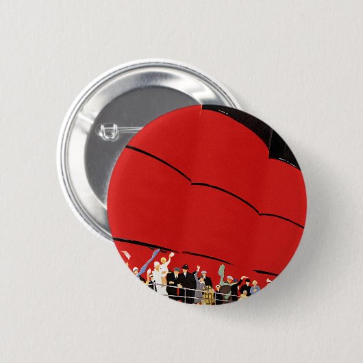 ヴィンテージクルーズ船の乗客が手を振って別れを告げる 缶バッジ (正面&裏面)