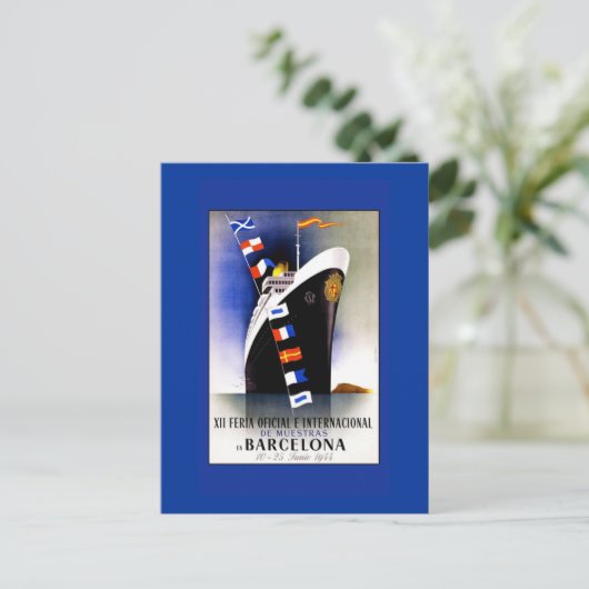 ヴィンテージクルーズ船アートonカード，はがき ポストカード (スタンド正面)