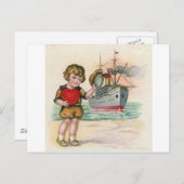 ヴィンテージクルーズ船バレンタイン シーズンポストカード (正面/裏面)